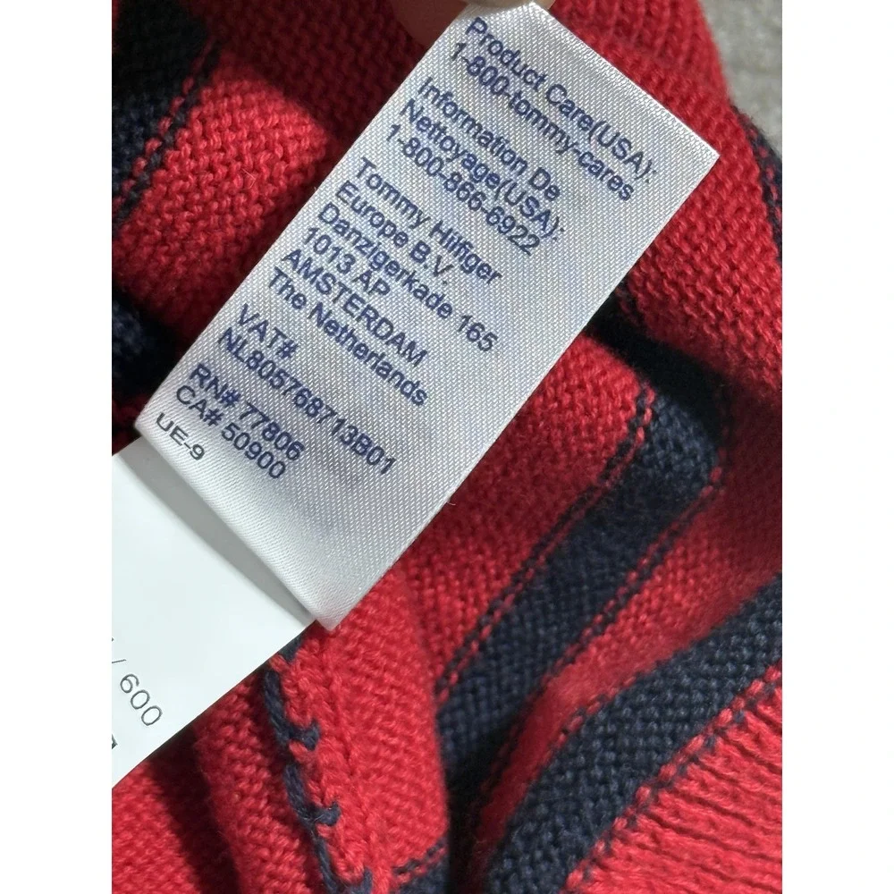 Tommy‎ Hilfiger Sweater Mens Large Red Navy Striped Half Zip Pullover Cotton